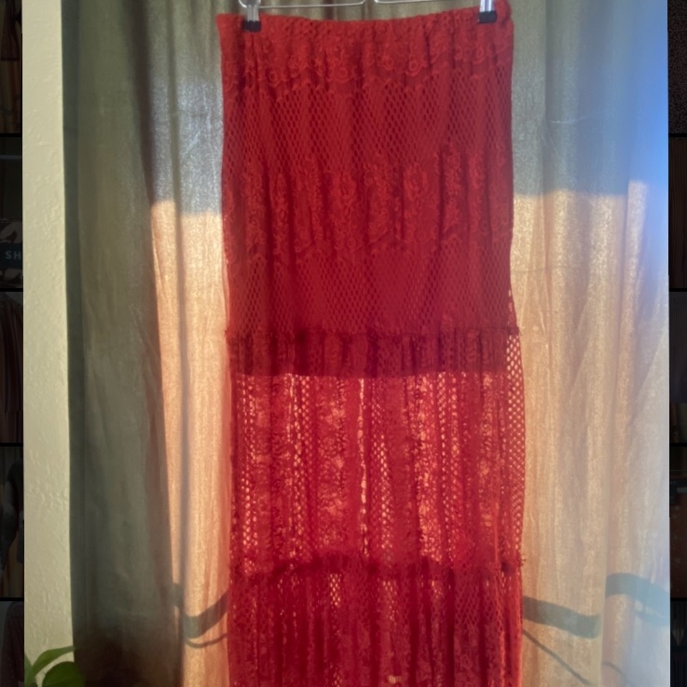 Orange lace maxi skirt